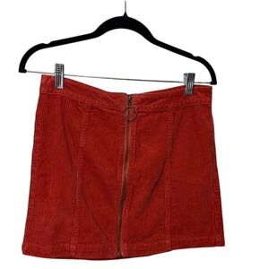 Forever 21‎ Orange Corduroy Mini Skirt Full Zipper Front Casual Party M